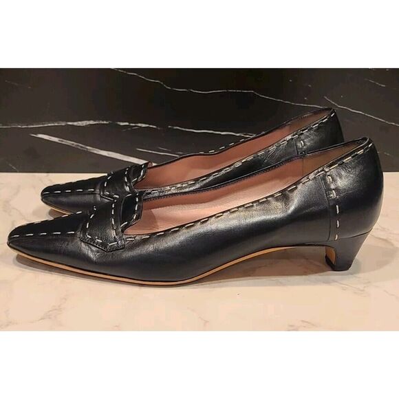 PRADA Ladys Shoes Black Leather Big Stitch Kitten Block Heels Quiet Luxury | 36½ - Picture 7 of 16